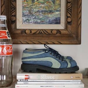 Vintage John Fluevog blue swirl chunky loafer shoes blue angels